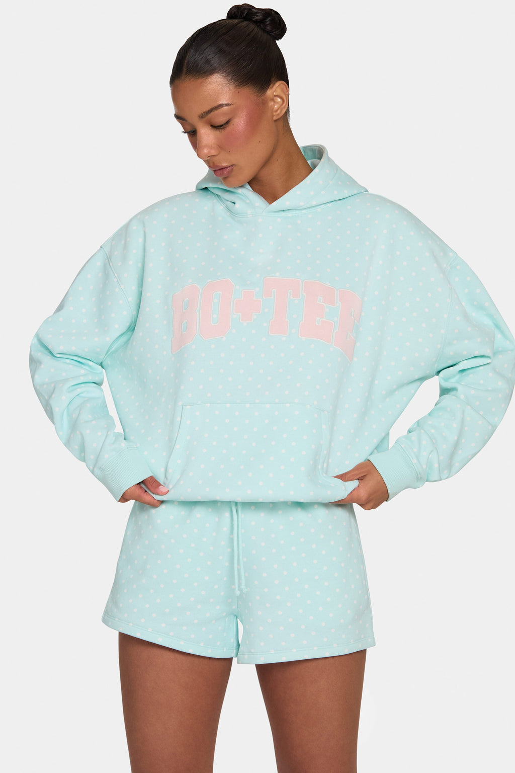 Chic Oversized Applique Hoodie in Peppermint Polka Dot
