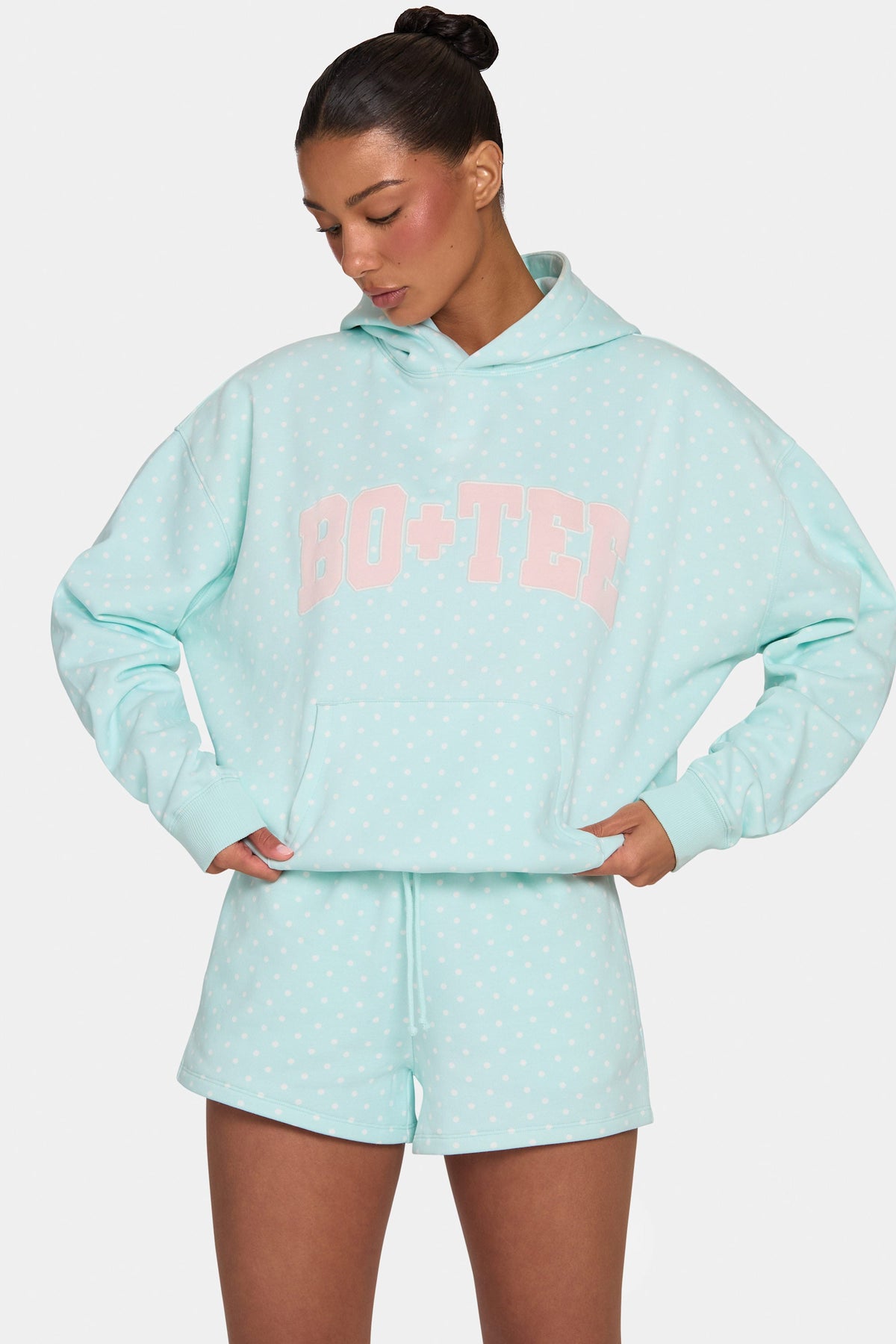 Chic Oversized Applique Hoodie in Peppermint Polka Dot