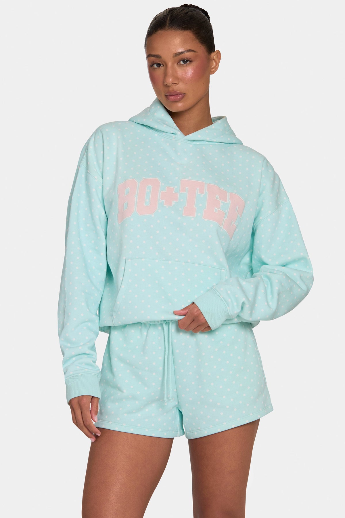 Chic Oversized Applique Hoodie in Peppermint Polka Dot
