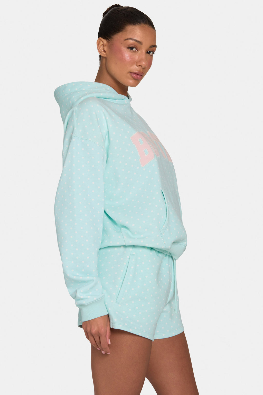 Chic Oversized Applique Hoodie in Peppermint Polka Dot