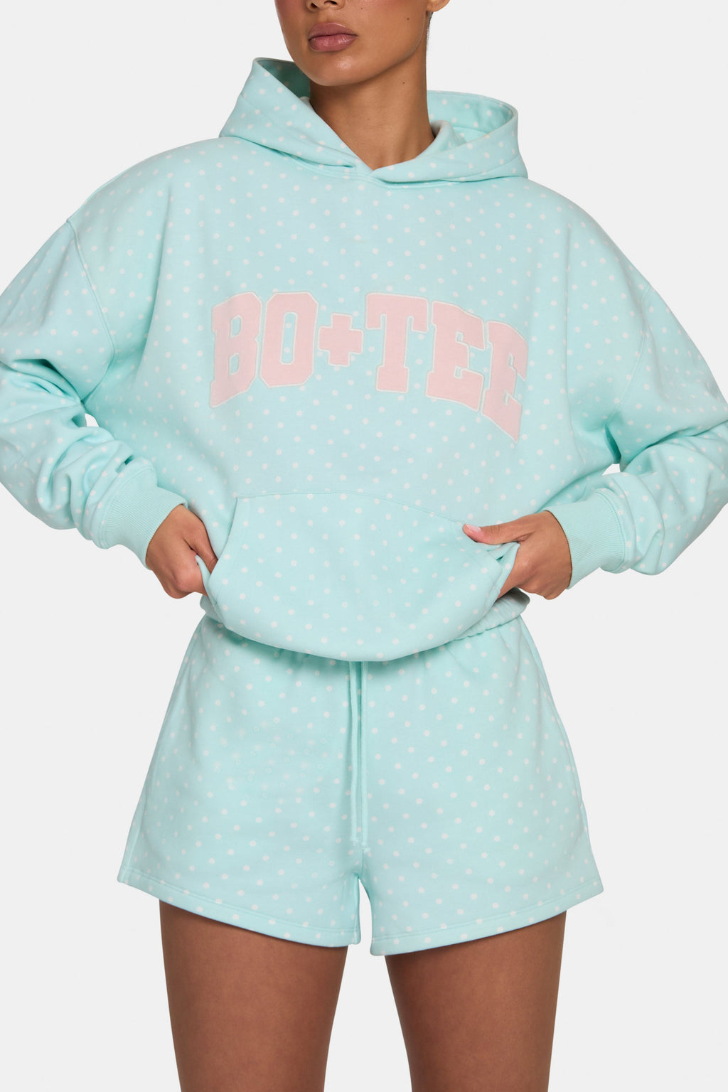 Chic Oversized Applique Hoodie in Peppermint Polka Dot