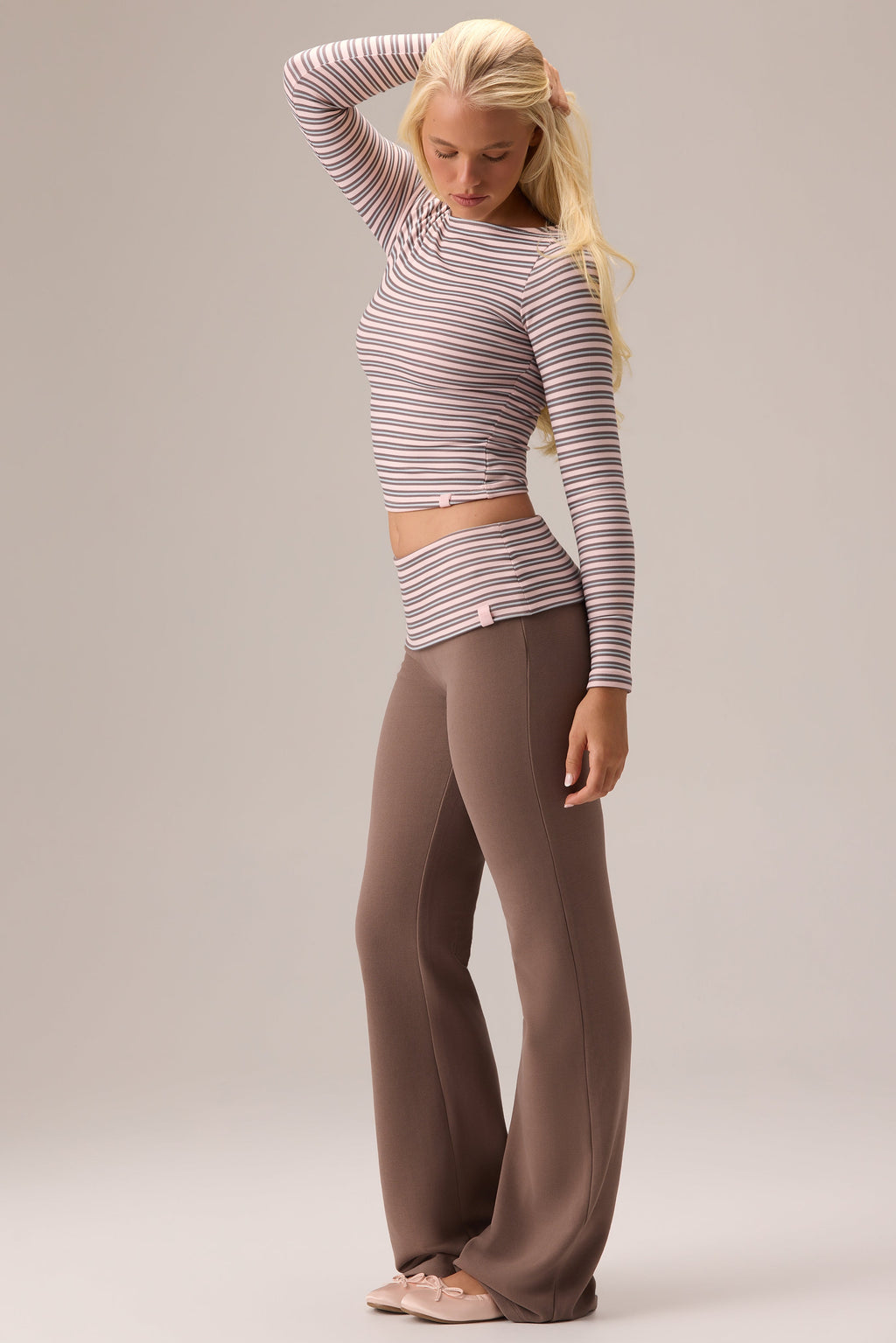 Chic Plush Jersey Long-Sleeve Top in Chestnut Stripe