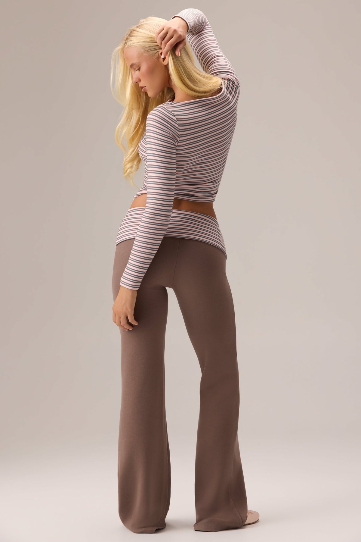 Chic Plush Jersey Long-Sleeve Top in Chestnut Stripe