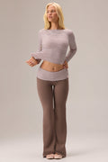 Chic Plush Jersey Wide-Leg Trousers in Chestnut