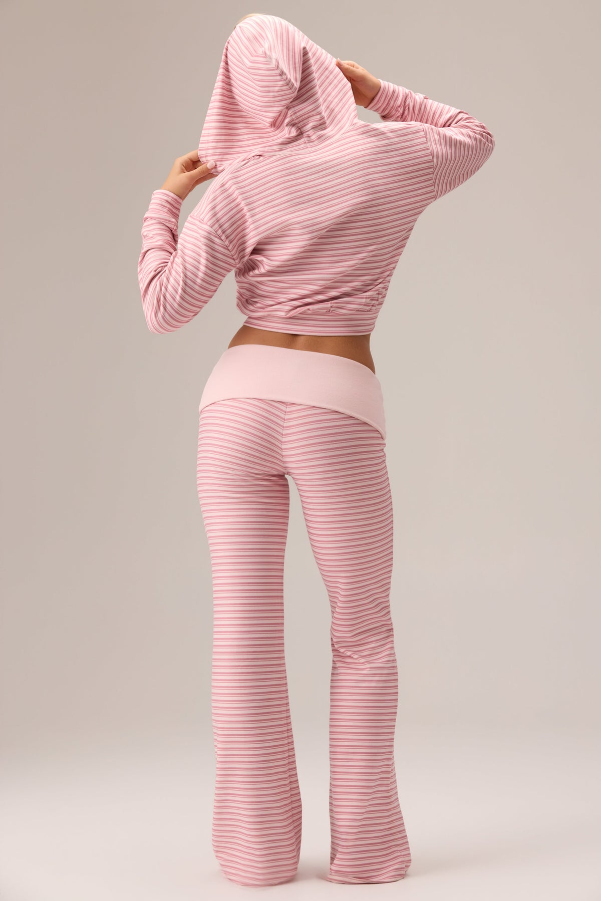 Chic Plush Jersey Zip-Up Hoodie in Berry Stripe