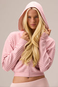 Chic Plush Jersey Zip-Up Hoodie in Berry Stripe