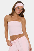 Chic Ribbed Jersey Bandeau Top in Peach Stripe