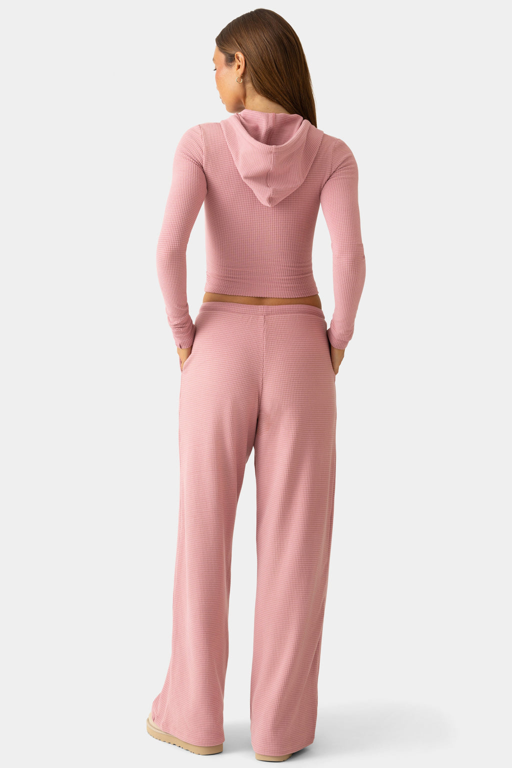 Chic Ribbed Jersey Low-Rise Trousers in Berry