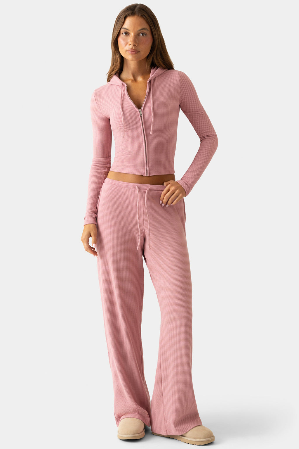 Chic Ribbed Jersey Low-Rise Trousers in Berry