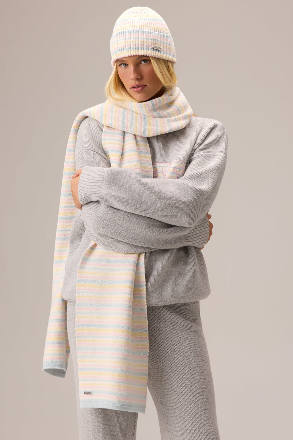 Chic Ribbed Knit Beanie in Confetti Stripe