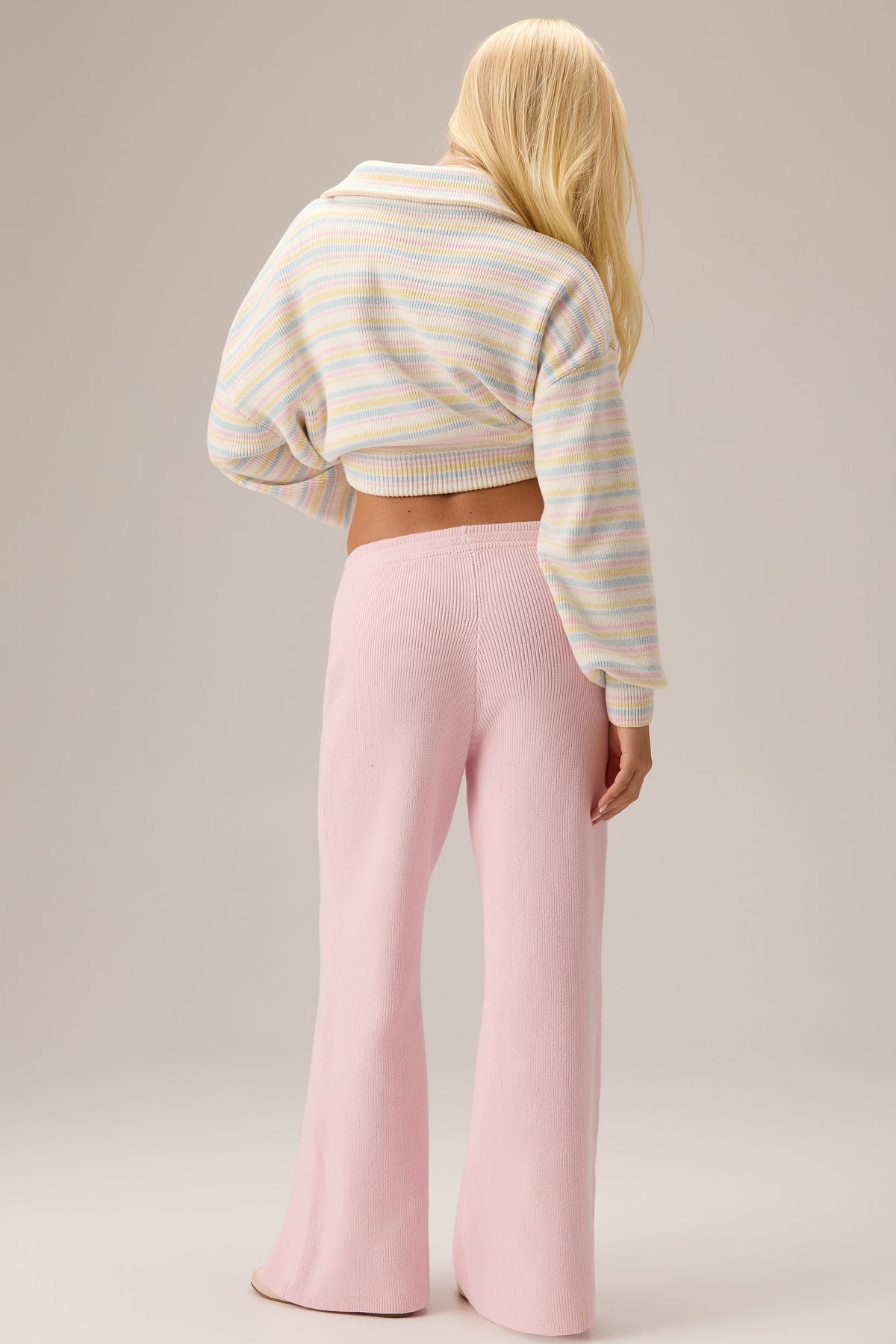 Chic Ribbed Knit Wide-Leg Joggers in Ballet