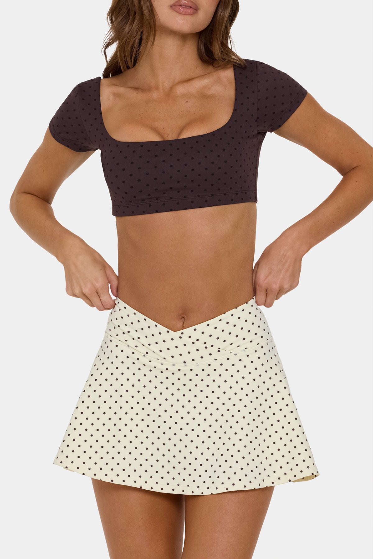 Chic Soft Active Cap Sleeve Crop Top in Choc Chip