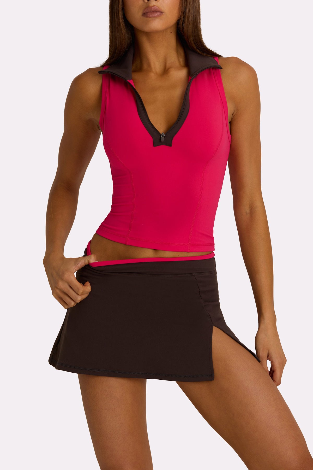 Chic Soft Active Collared Tank Top in Hot Pink