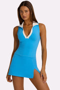Chic Soft Active Collared Tank Top in Electric Blue