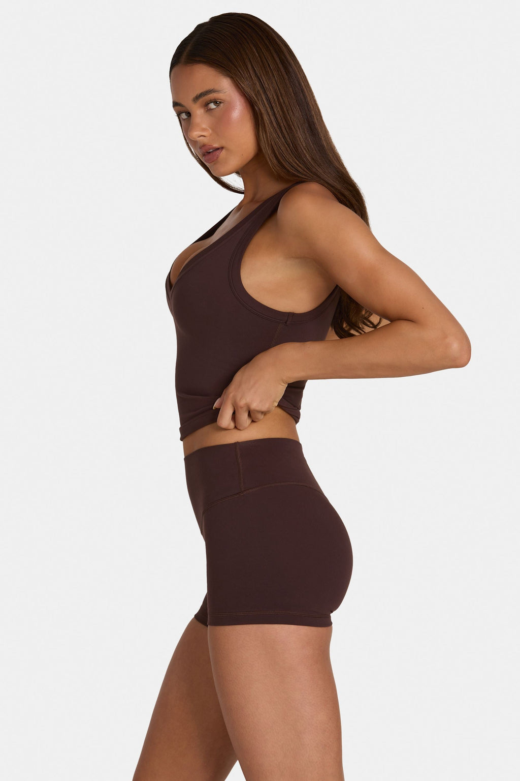 Chic Soft Active Mini Shorts in Espresso