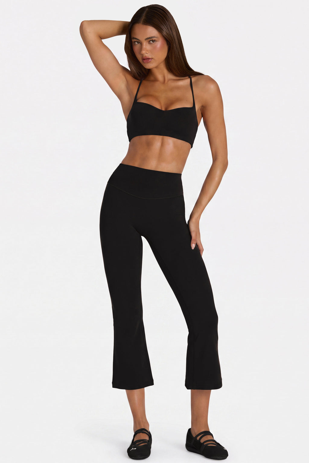 Chic Soft Active Flared Capri Leggings in Black