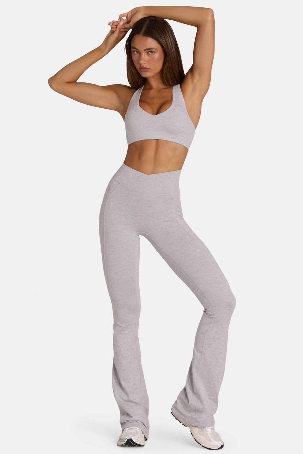 Chic Soft Active V-Waist Flared Leggings in Grey Marl