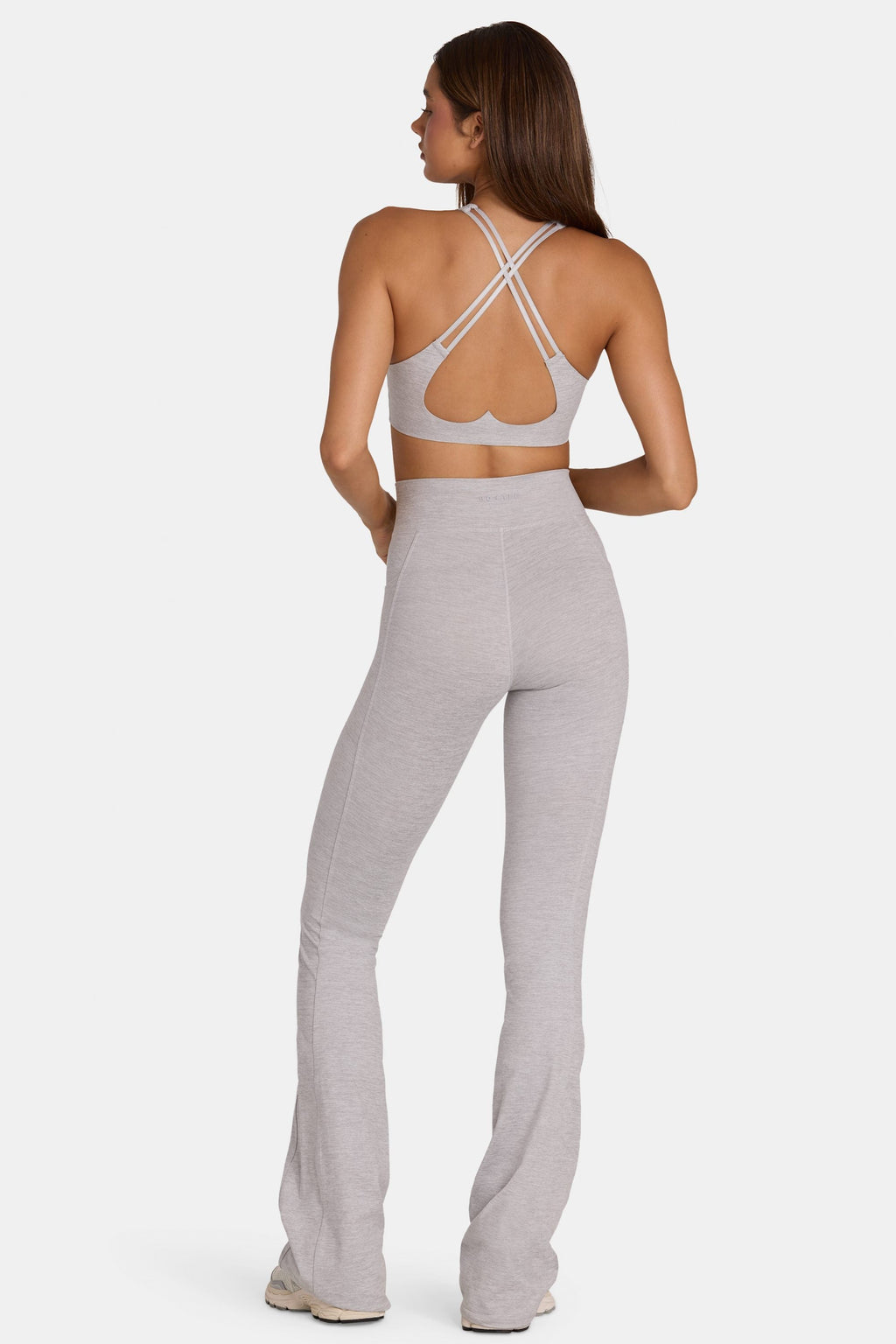 Chic Soft Active V-Waist Flared Leggings in Grey Marl