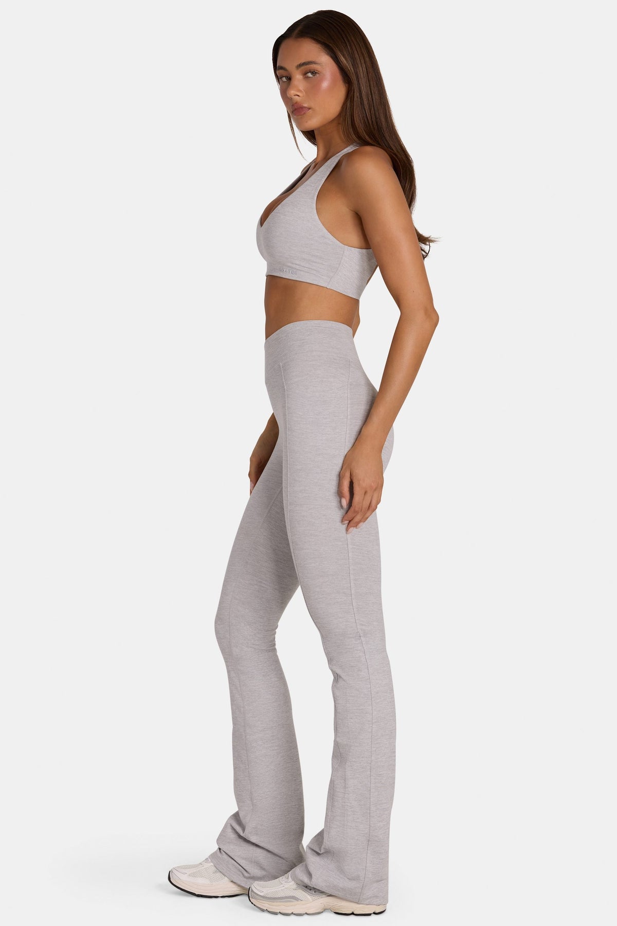 Chic Soft Active V-Waist Flared Leggings in Grey Marl