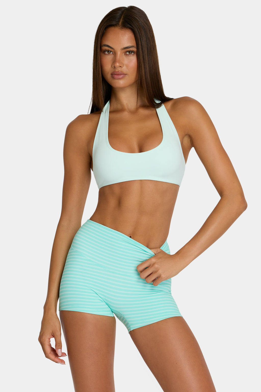 Chic Soft Active Mini Shorts in Aqua Stripe