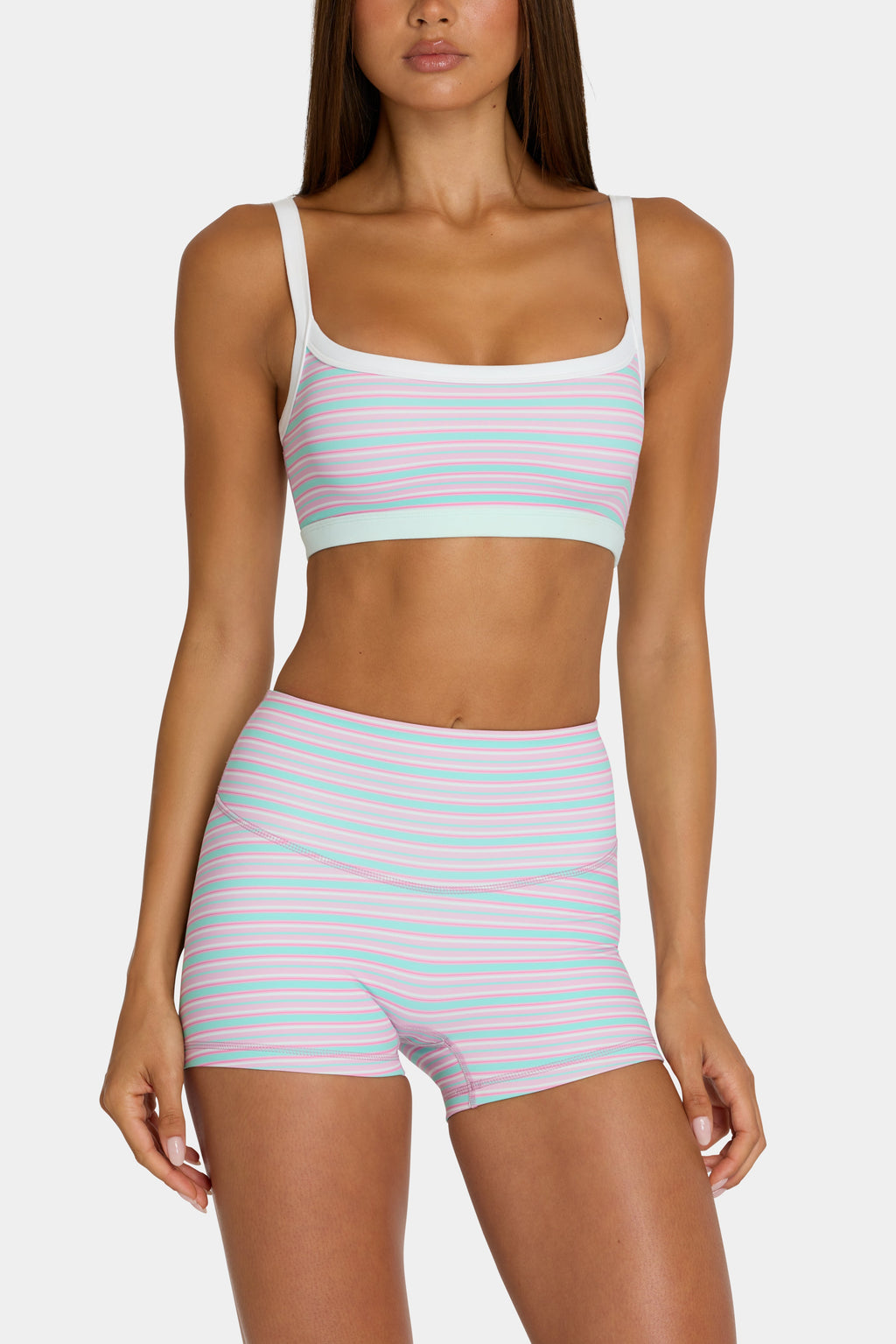 Chic Soft Active Mini Shorts in Multi Stripe