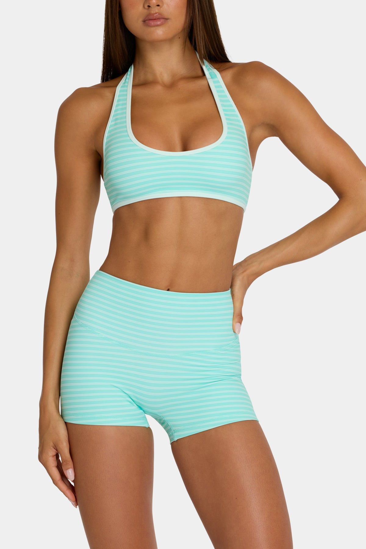 Chic Soft Active Reversible Sports Bra in Aqua Stripe