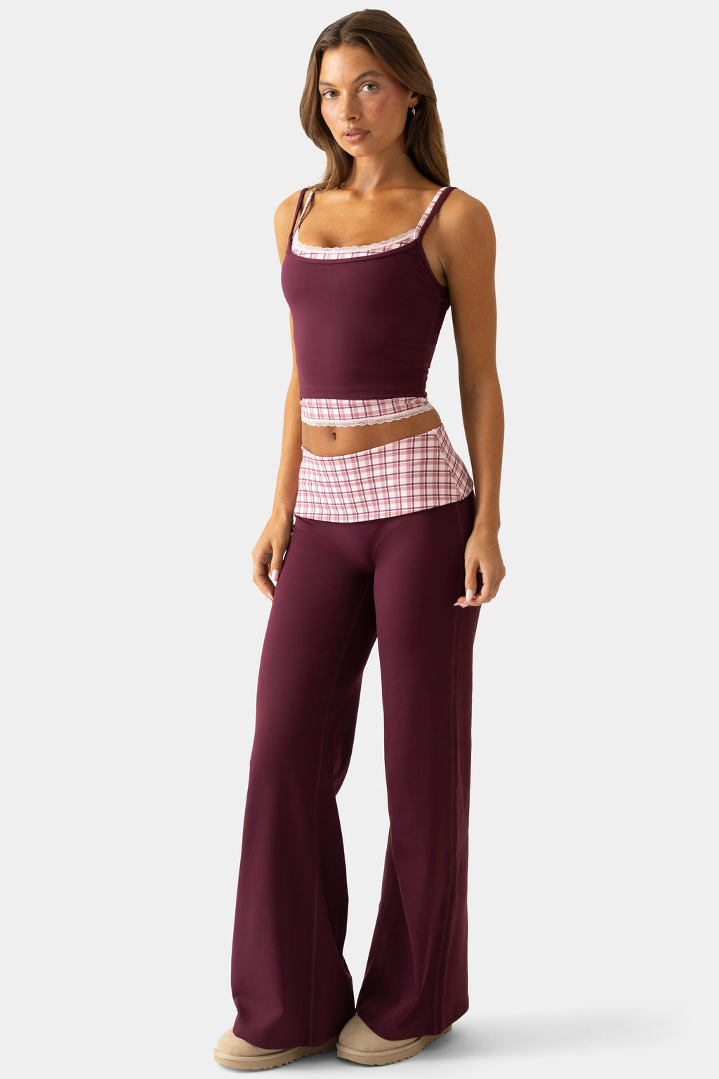 Chic Soft Active Wide-Leg Trousers in Plum