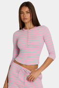 Chic Brushed Jersey Crewneck Cardigan in Multi Stripe