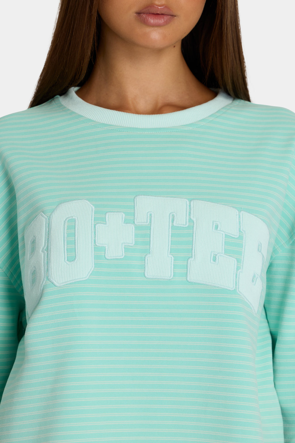 Chic Brushed Jersey Crewneck Sweatshirt in Aqua Stripe