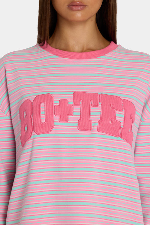 Chic Brushed Jersey Crewneck Sweatshirt in Multi Stripe