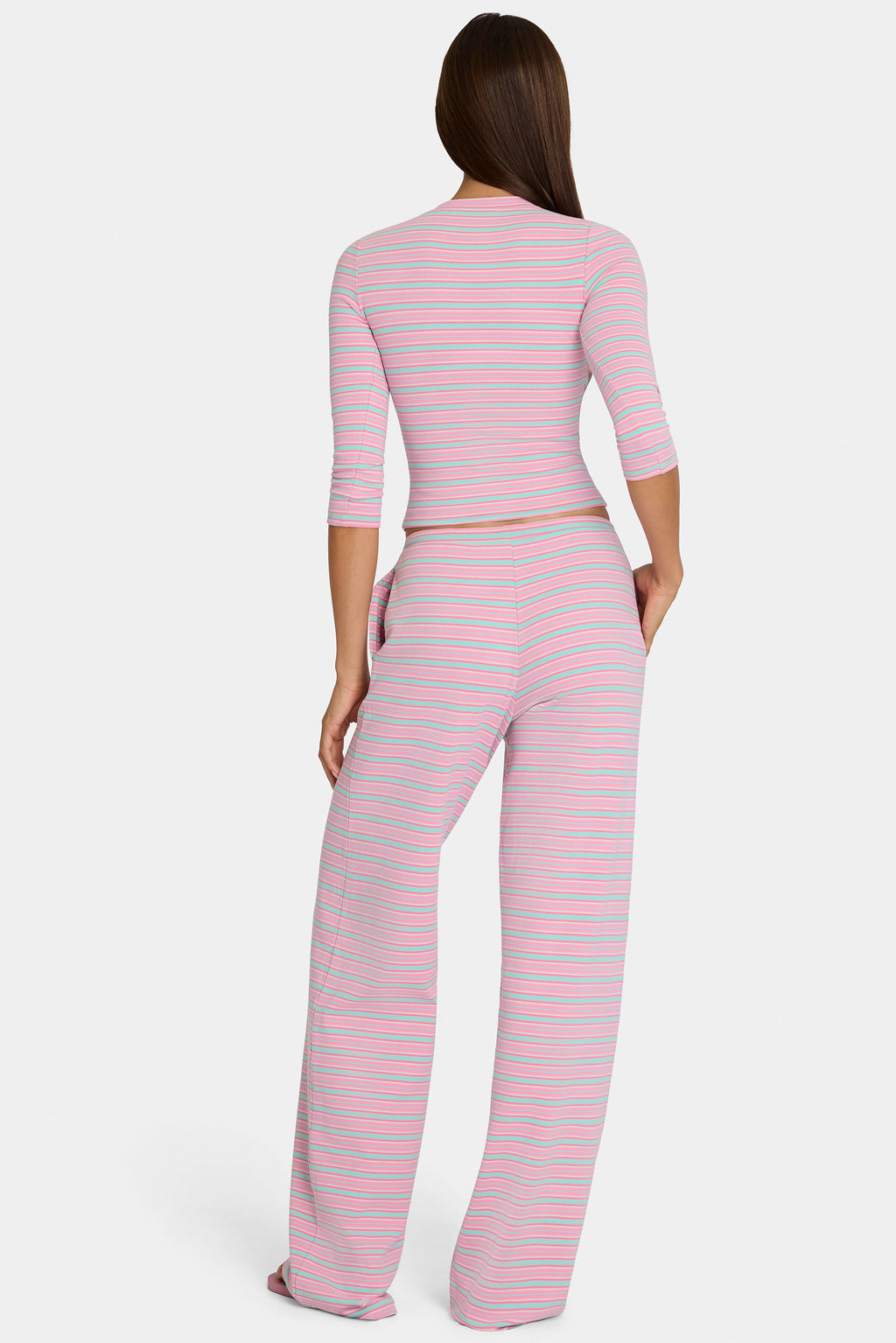 Chic Brushed Jersey Low-Rise Trousers in Multi Stripe