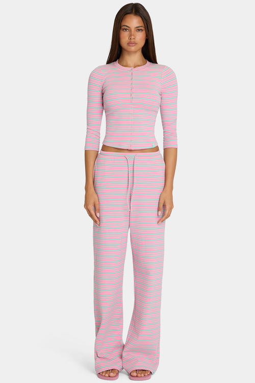 Chic Brushed Jersey Low-Rise Trousers in Multi Stripe