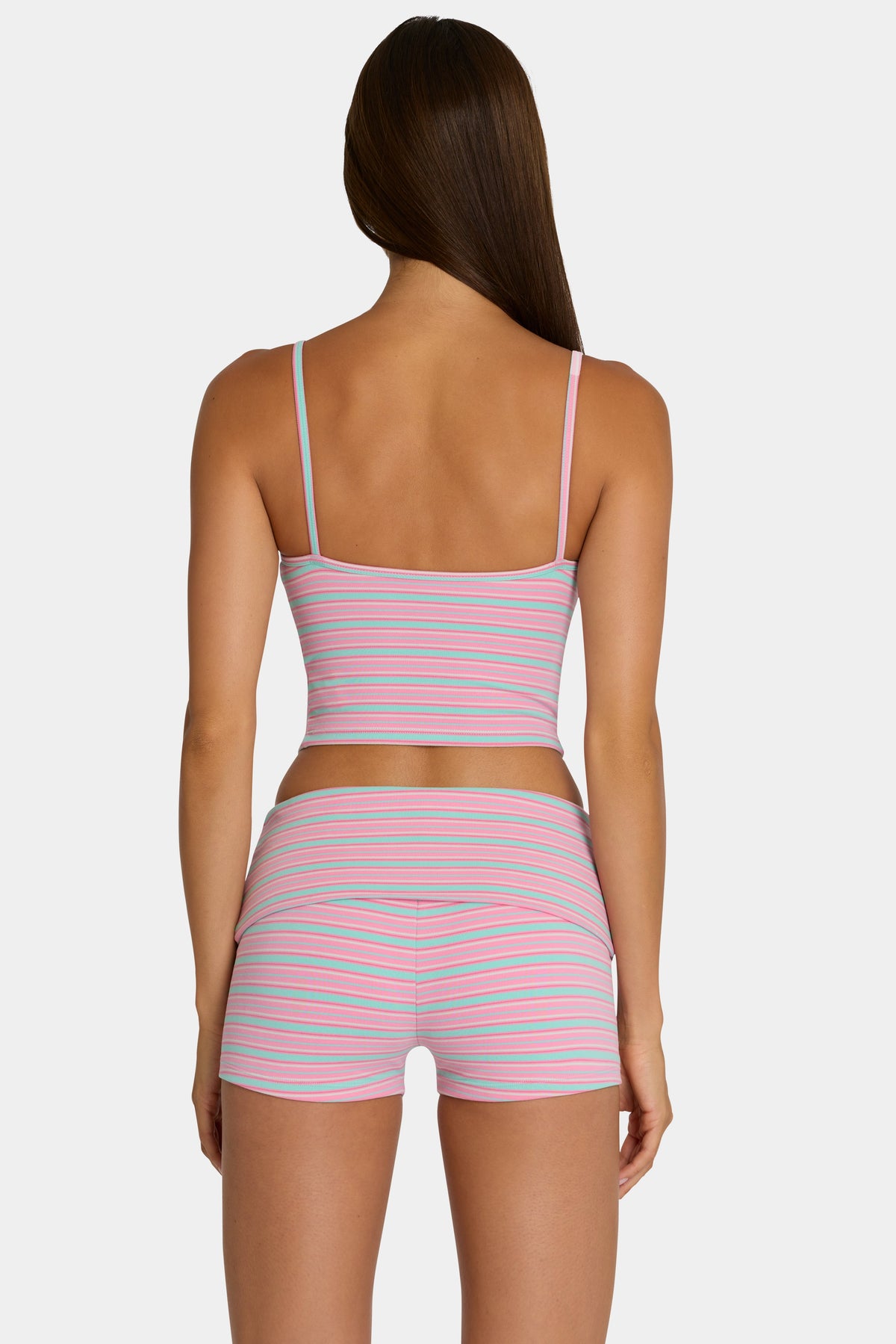 Chic Brushed Jersey Mini Shorts in Multi Stripe