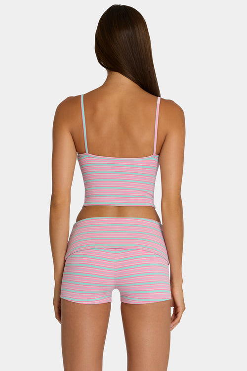 Chic Brushed Jersey Mini Shorts in Multi Stripe