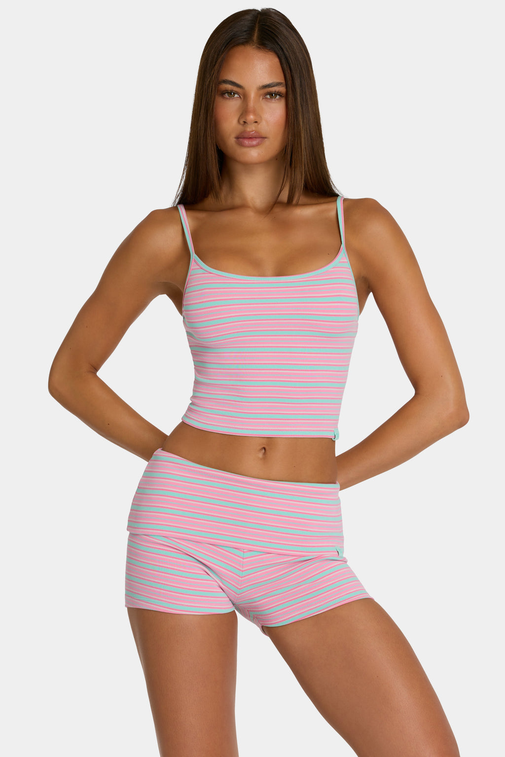 Chic Brushed Jersey Mini Shorts in Multi Stripe