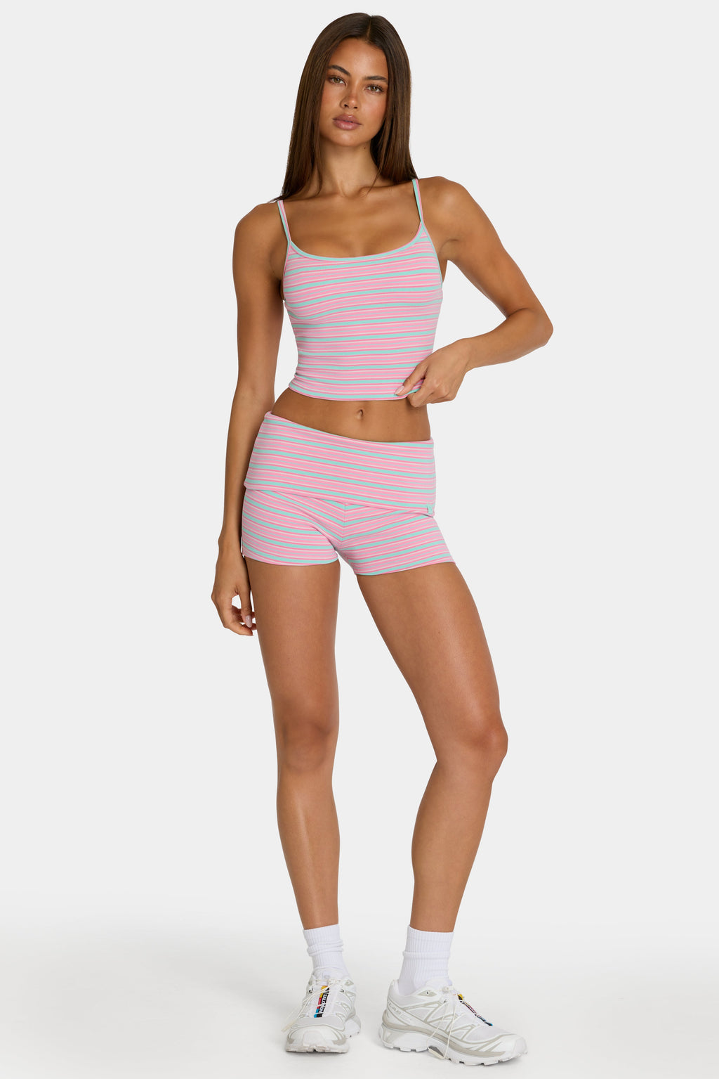 Chic Brushed Jersey Mini Shorts in Multi Stripe