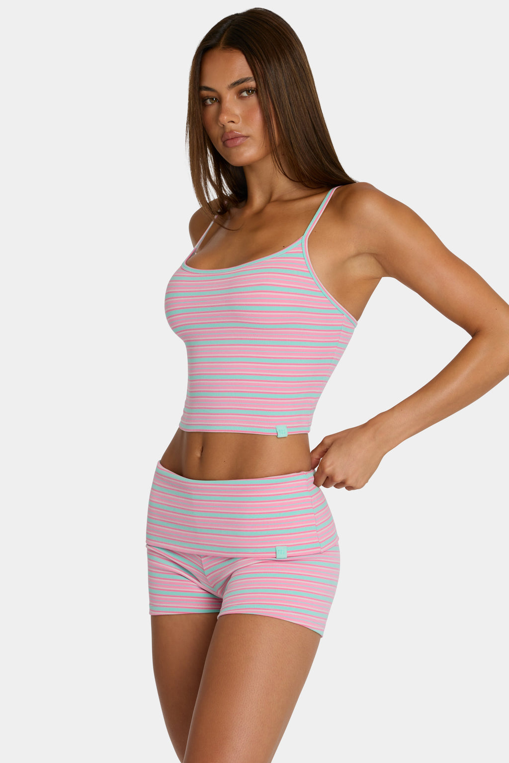 Chic Brushed Jersey Mini Shorts in Multi Stripe