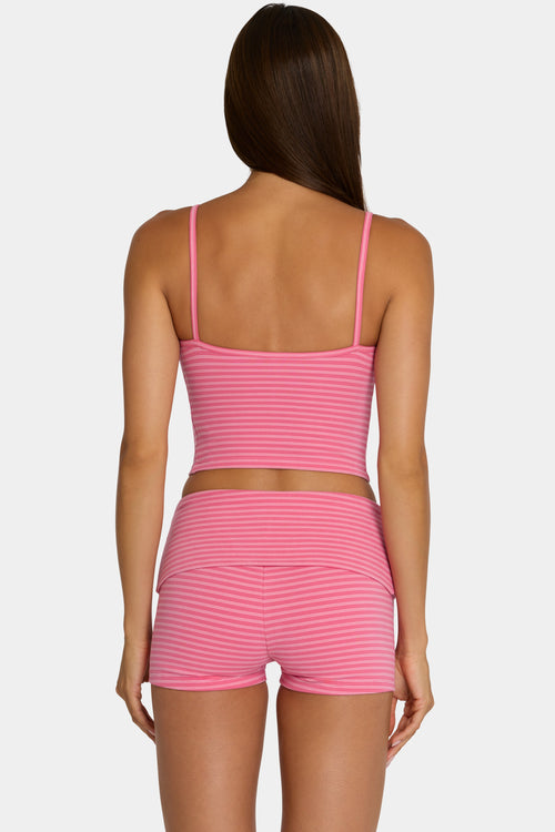 Chic Brushed Jersey Mini Shorts in Pink Stripe