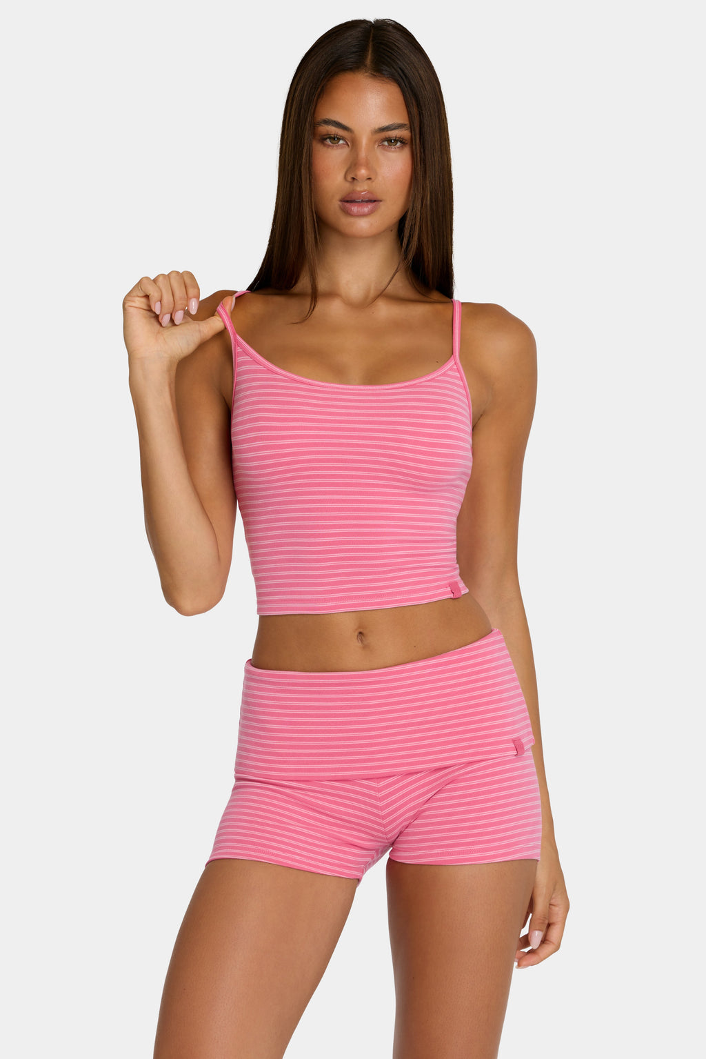 Chic Brushed Jersey Mini Shorts in Pink Stripe