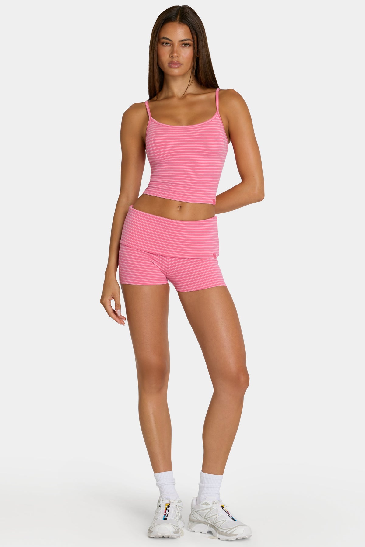 Chic Brushed Jersey Mini Shorts in Pink Stripe