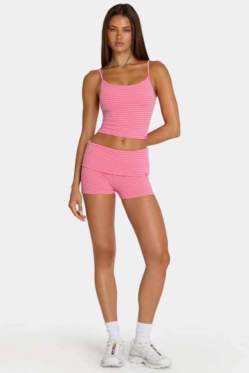Chic Brushed Jersey Mini Shorts in Pink Stripe