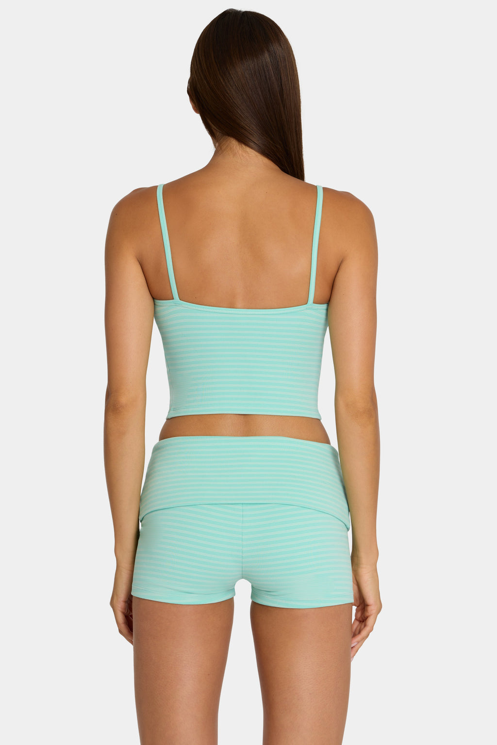 Chic Brushed Jersey Tank Top in Aqua Stripe
