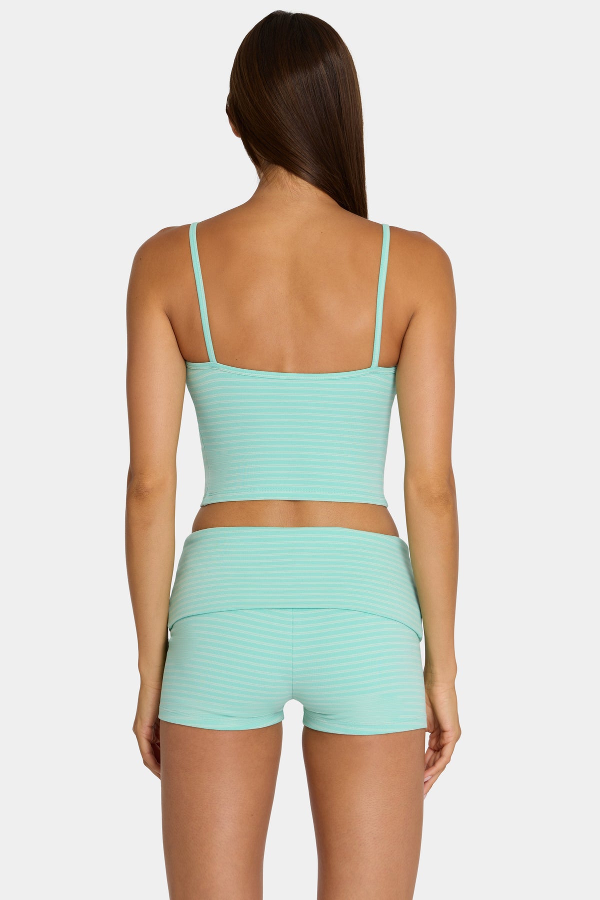 Chic Brushed Jersey Tank Top in Aqua Stripe