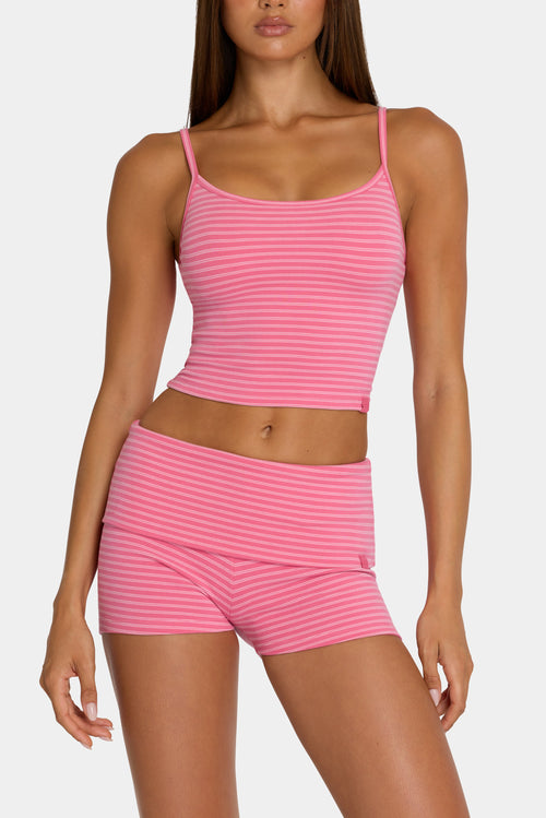 Chic Brushed Jersey Tank Top in Pink Stripe