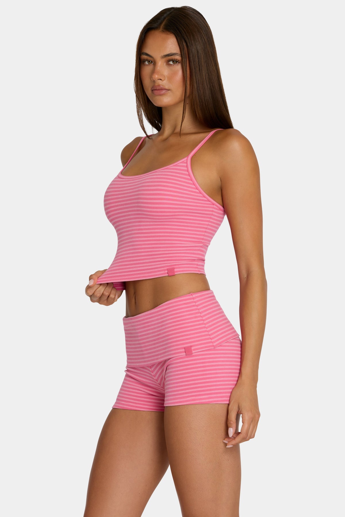 Chic Brushed Jersey Tank Top in Pink Stripe