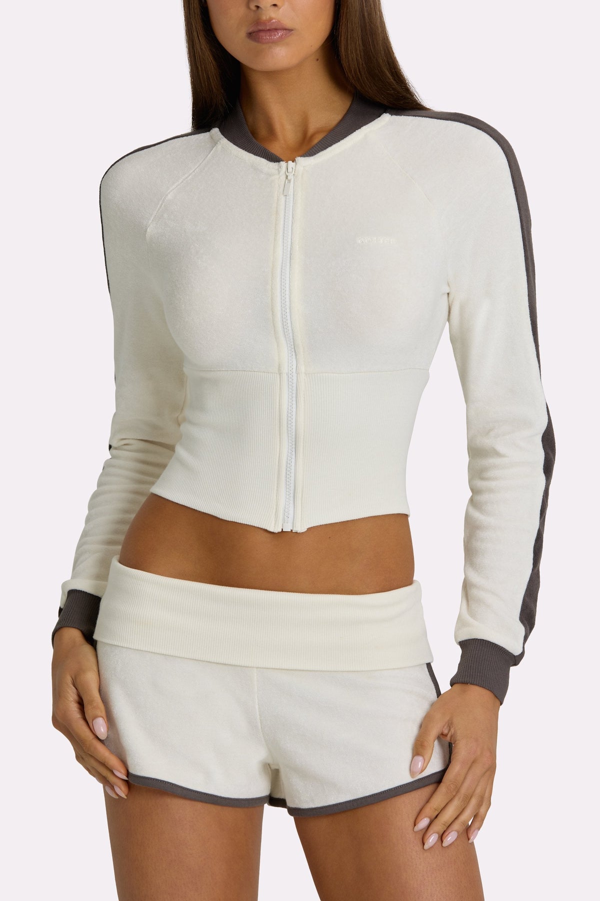 Chic Terry Zip-Up Jacket in Coconut