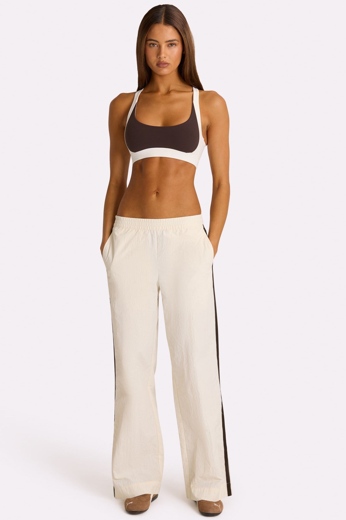 Chic Woven Track Pants in Coconut