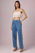 Chic Mid-Rise Barrel-Leg Jeans in Mid-Blue Wash