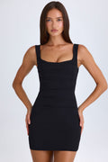 Chic Draped Structured Corset Mini Dress in Black
