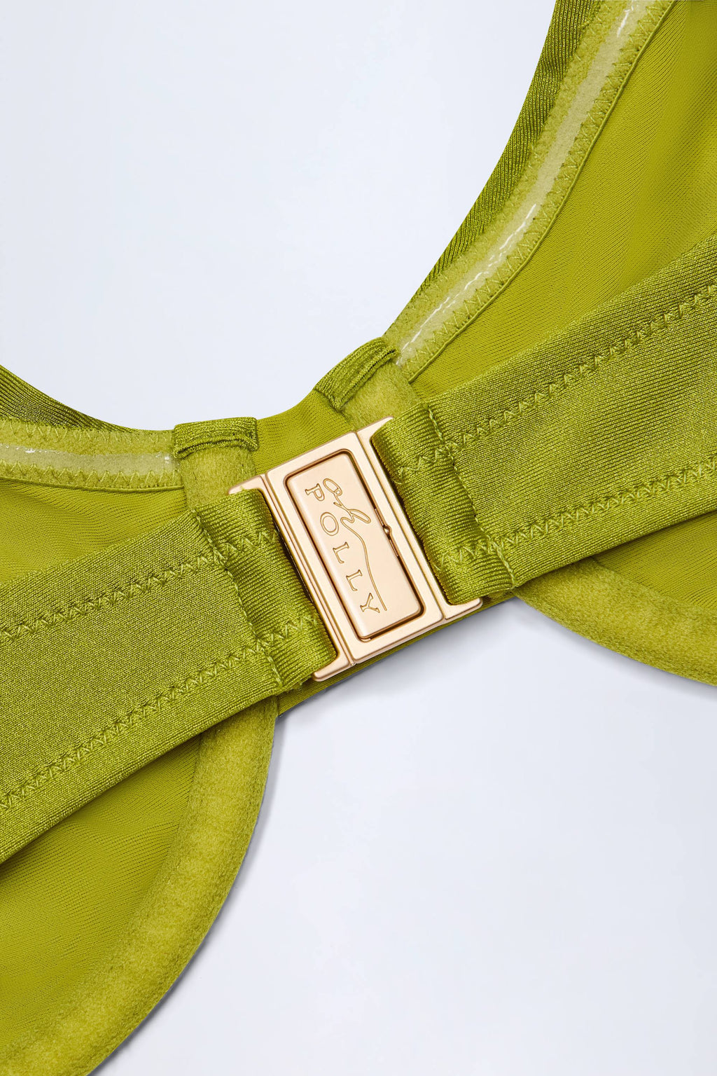 Chic Bead-Embellished Ruched Underwired Bikini Top in Olive Green
